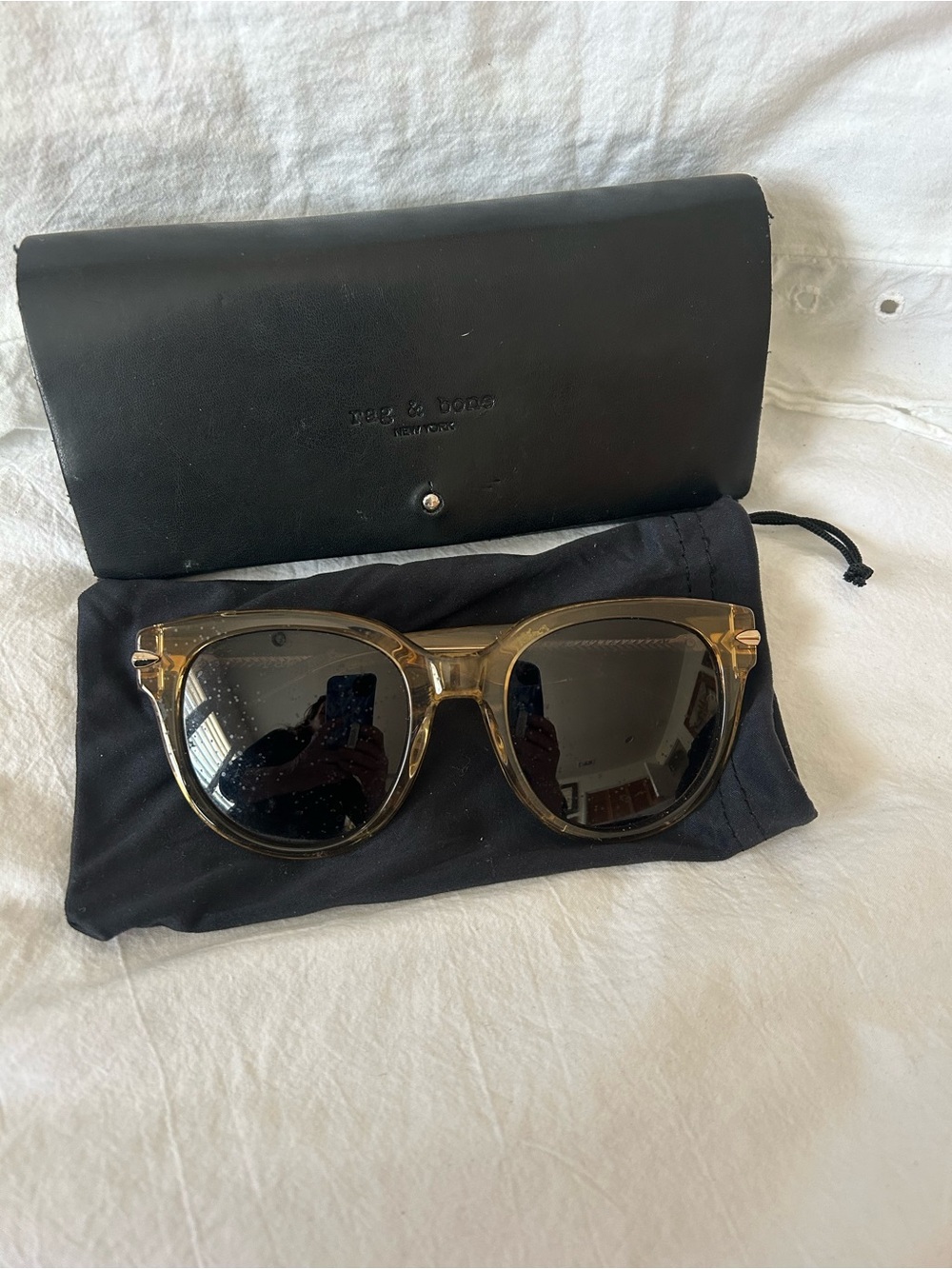rag & bone Translucent Tan Frame Sunglasses with Black Lenses